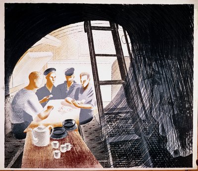 Sailors playing cards by Eric Ravilious